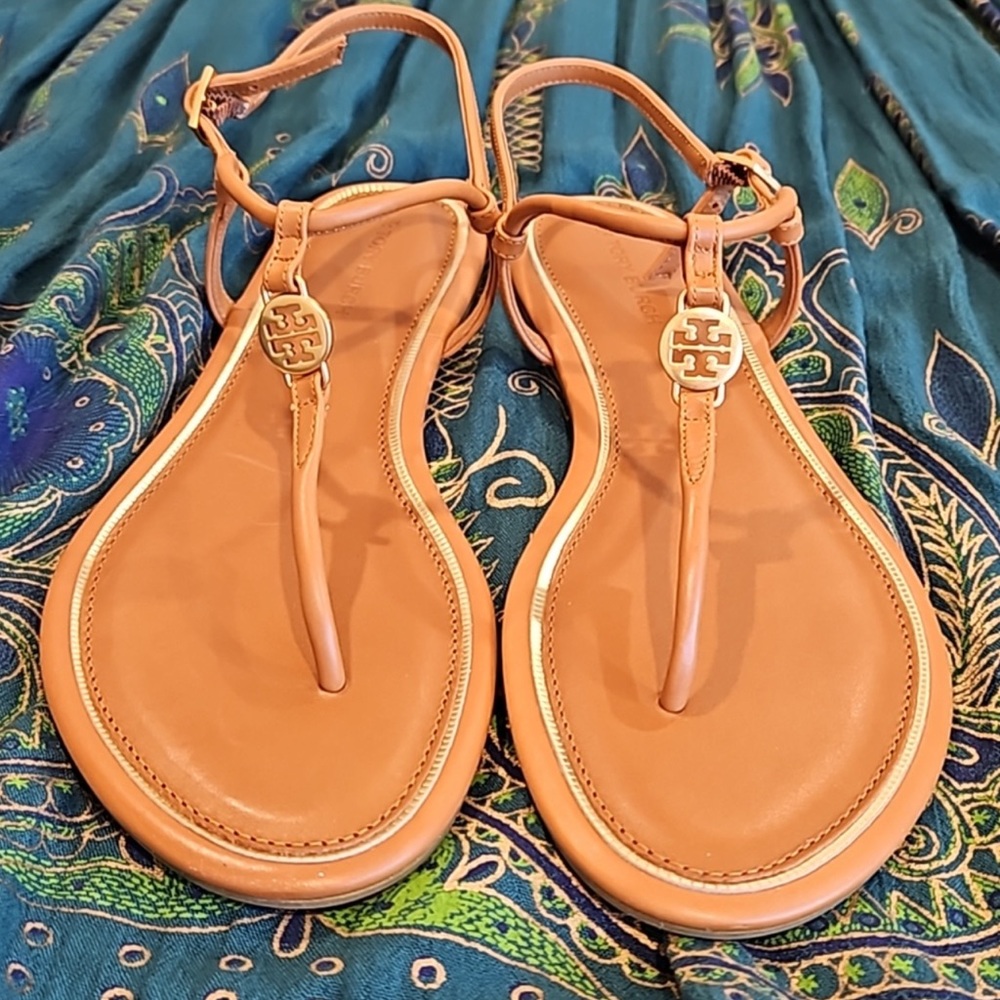 Tory Burch Emmy (AMBRA) Tan Leather Thong Sandals